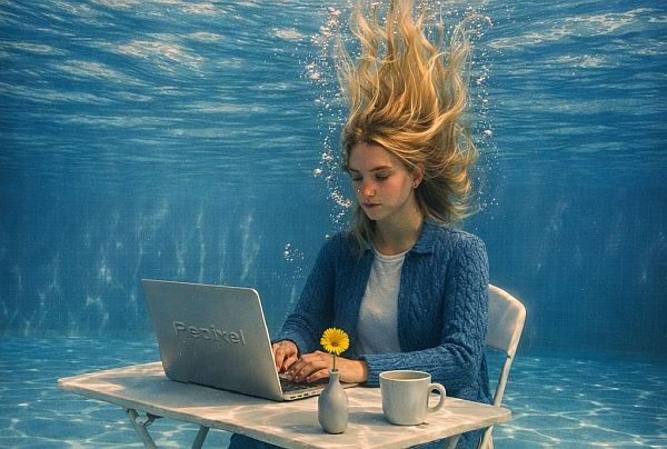 Repixel-Girl hacking away under water